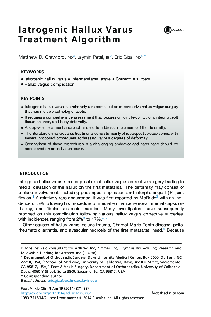 Iatrogenic Hallux Varus Treatment Algorithm