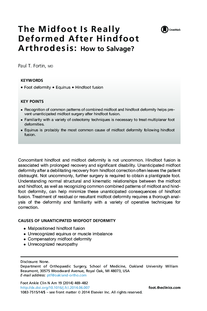 The Midfoot Is Really Deformed After Hindfoot Arthrodesis