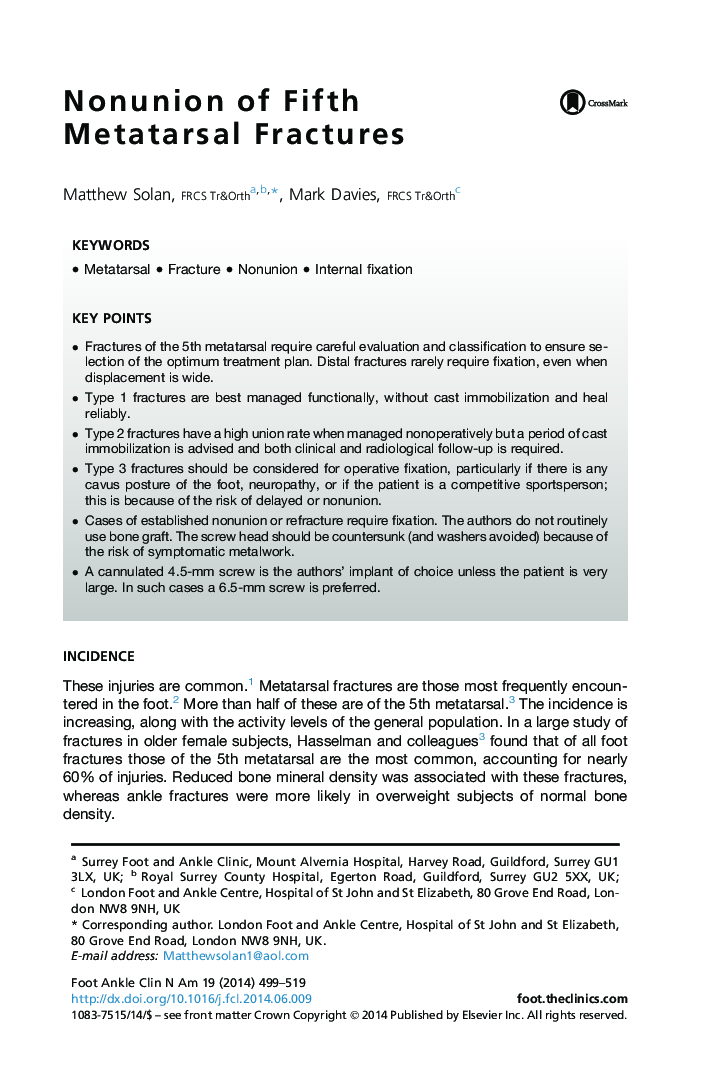 Nonunion of Fifth Metatarsal Fractures