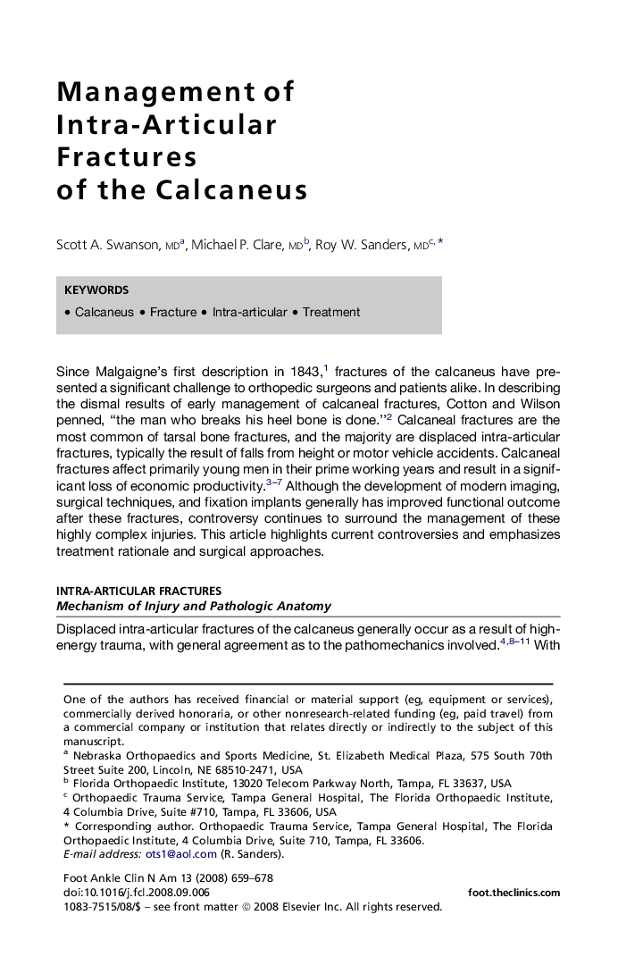 Management of Intra-Articular Fractures of the Calcaneus 