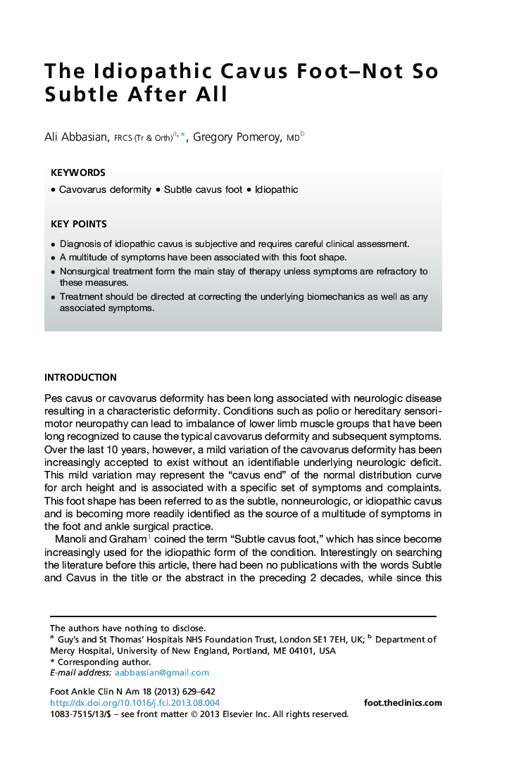 The Idiopathic Cavus Foot-Not So Subtle After All