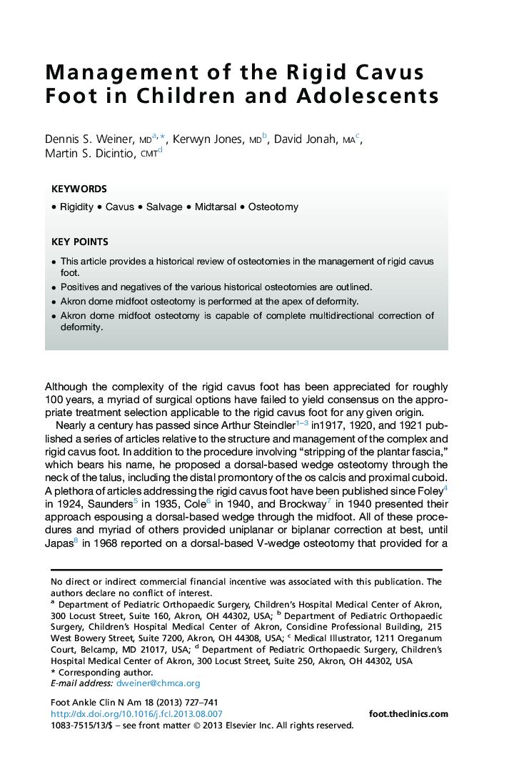 Management of the Rigid Cavus Foot in Children and Adolescents