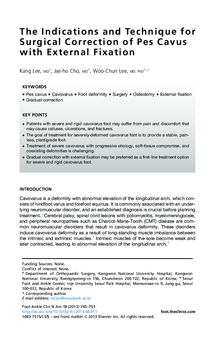 The Indications and Technique for Surgical Correction of Pes Cavus with External Fixation