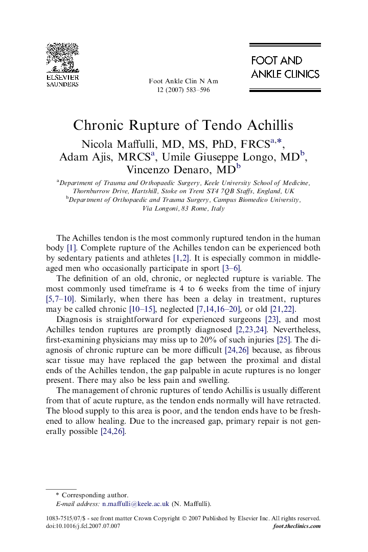 Chronic Rupture of Tendo Achillis