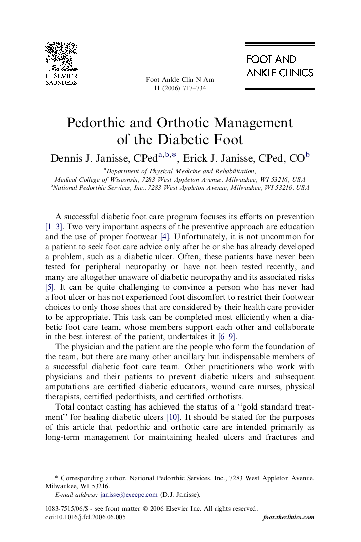 Pedorthic and Orthotic Management of the Diabetic Foot