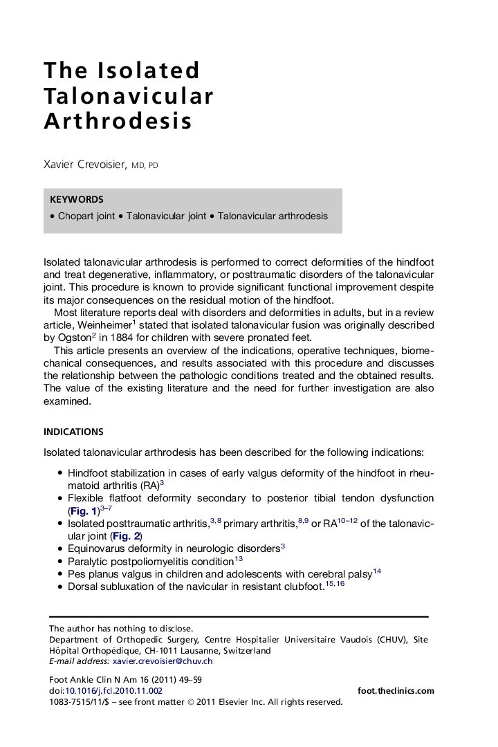 The Isolated Talonavicular Arthrodesis