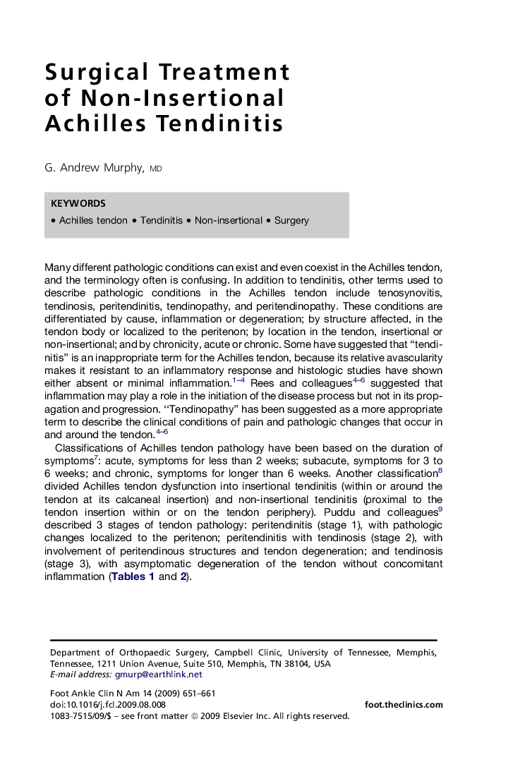 Surgical Treatment of Non-Insertional Achilles Tendinitis