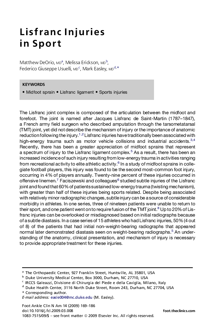 Lisfranc Injuries in Sport