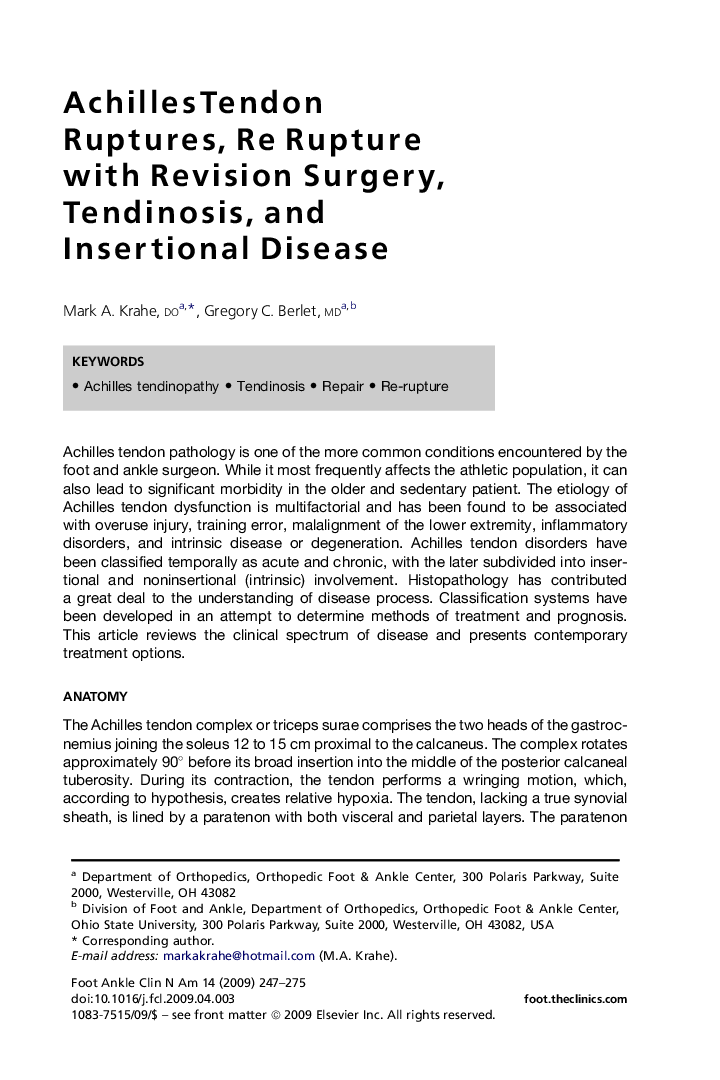 Achilles Tendon Ruptures, Re Rupture with Revision Surgery, Tendinosis, and Insertional Disease