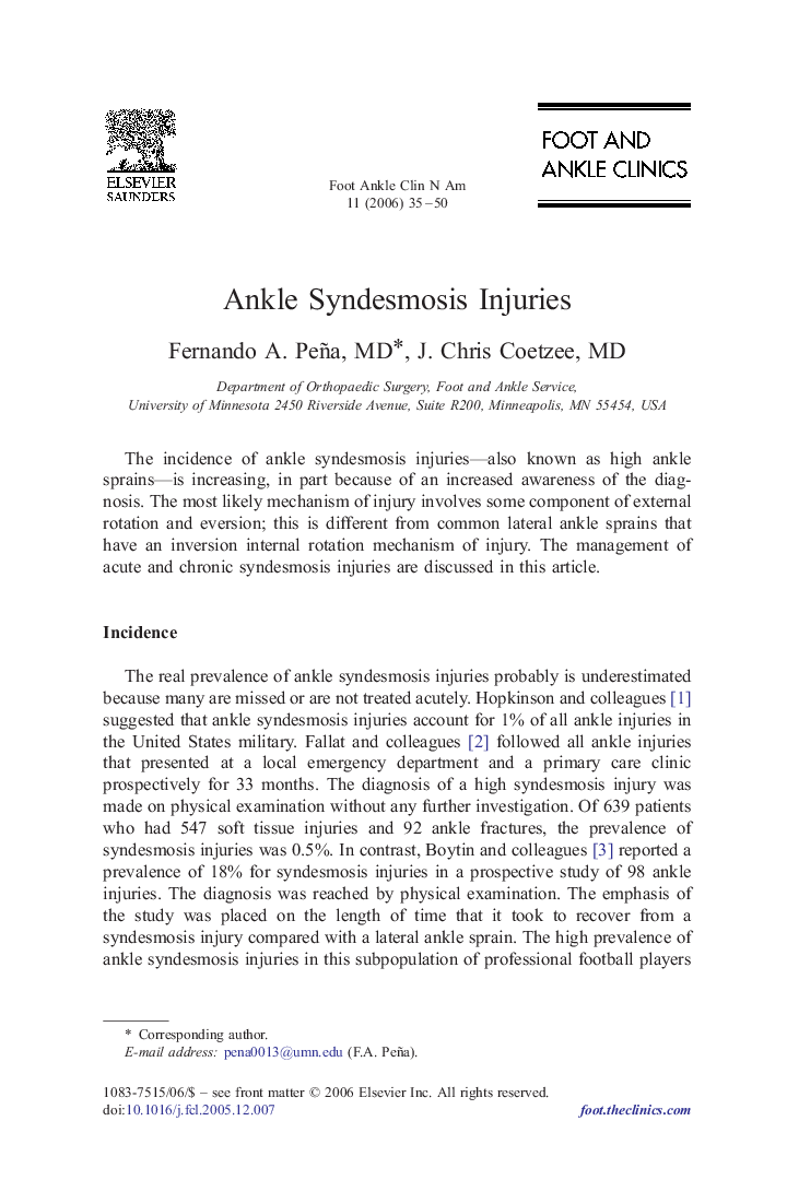 Ankle Syndesmosis Injuries