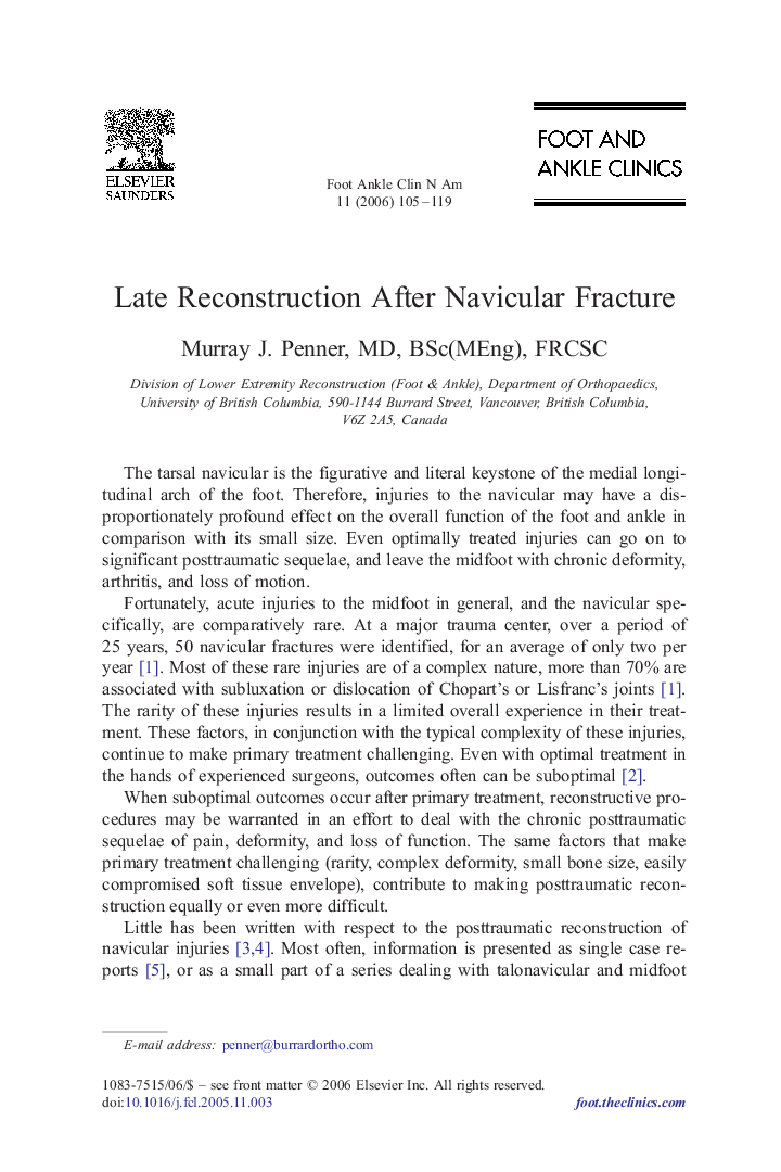 Late Reconstruction After Navicular Fracture