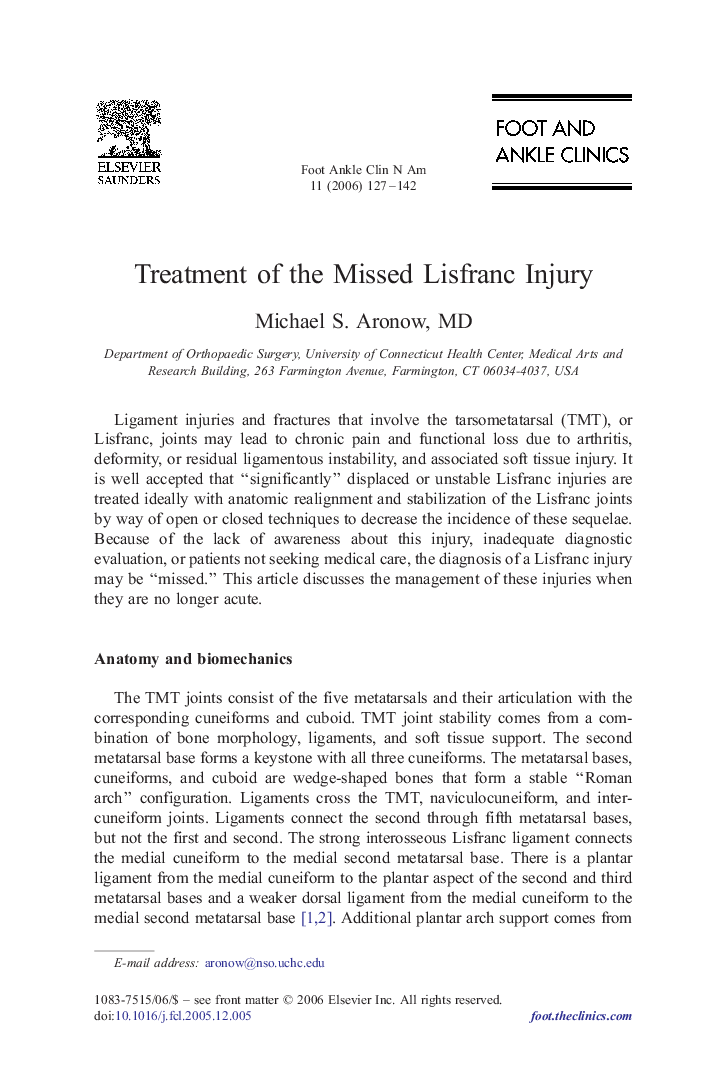 Treatment of the Missed Lisfranc Injury