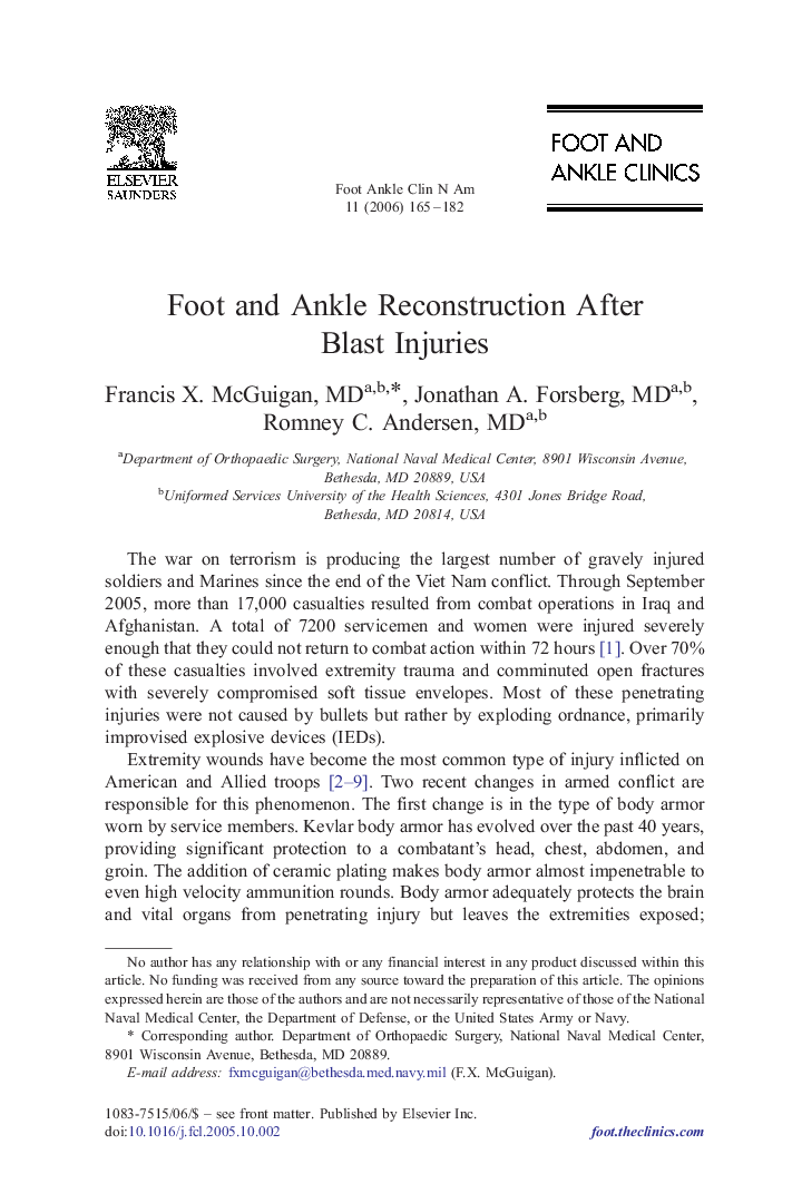 Foot and Ankle Reconstruction After Blast Injuries