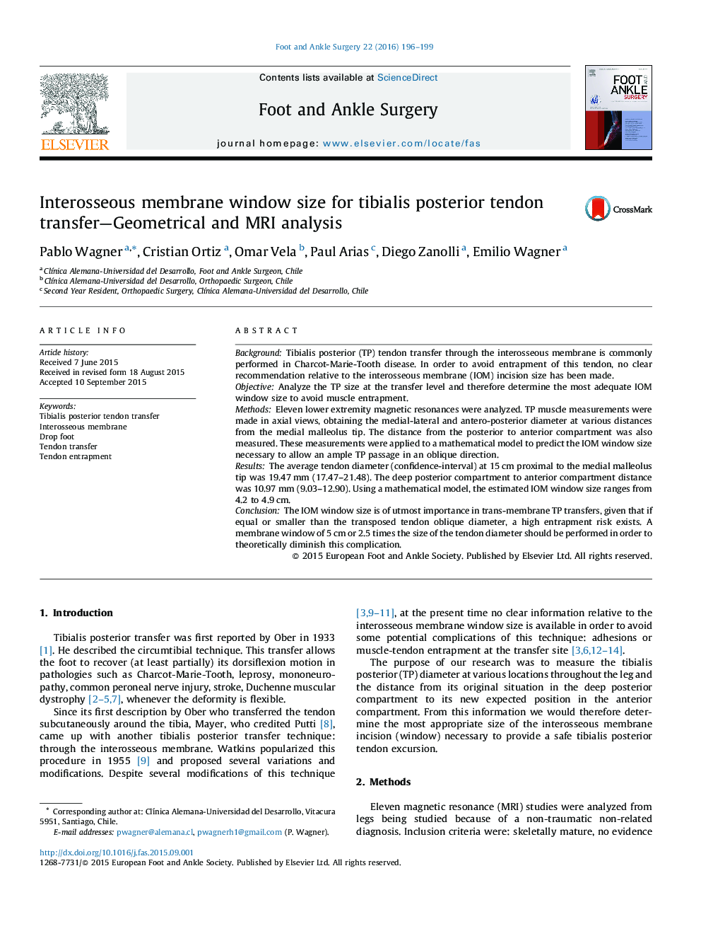 Interosseous membrane window size for tibialis posterior tendon transfer—Geometrical and MRI analysis