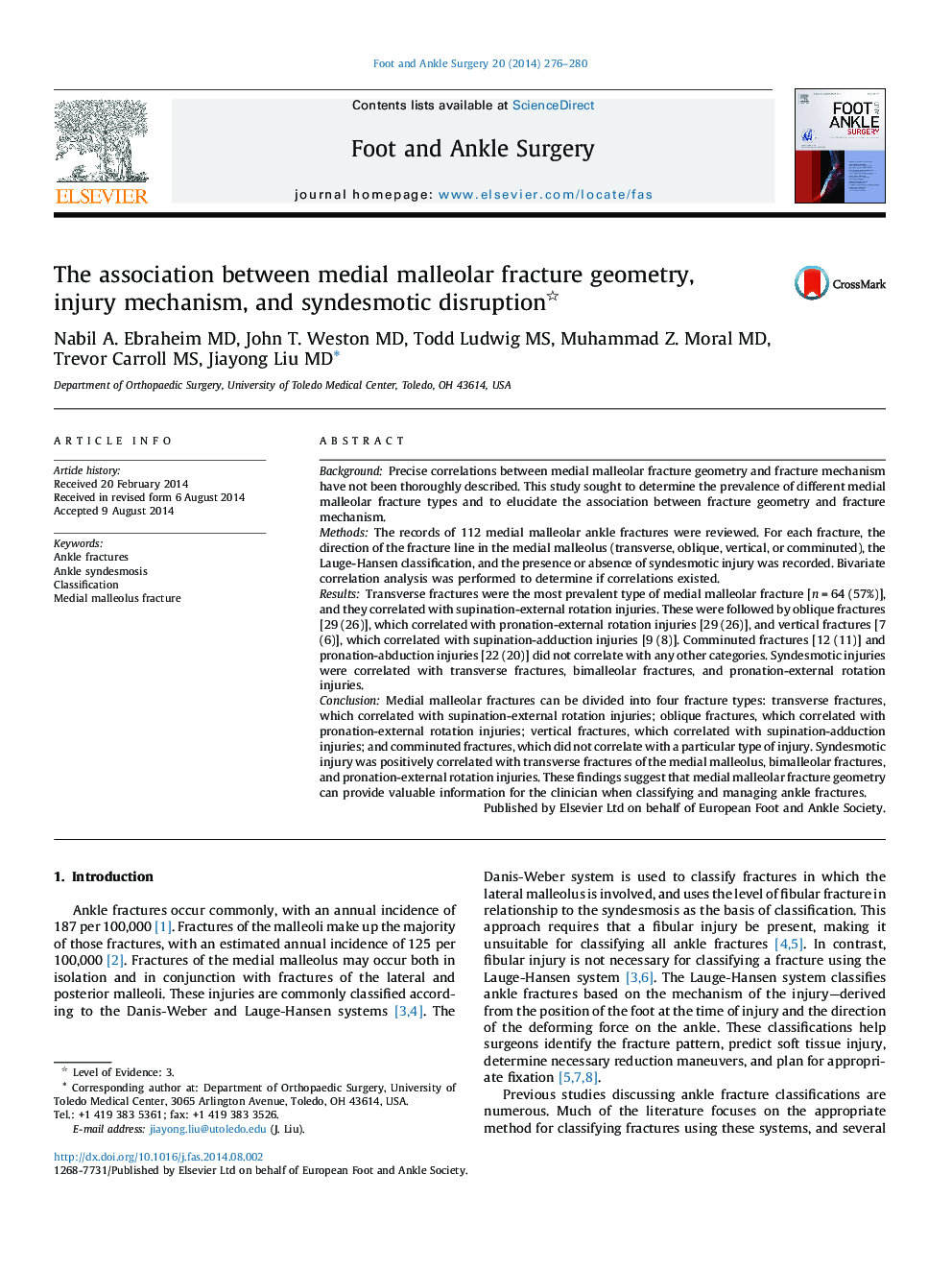 The association between medial malleolar fracture geometry, injury mechanism, and syndesmotic disruption 