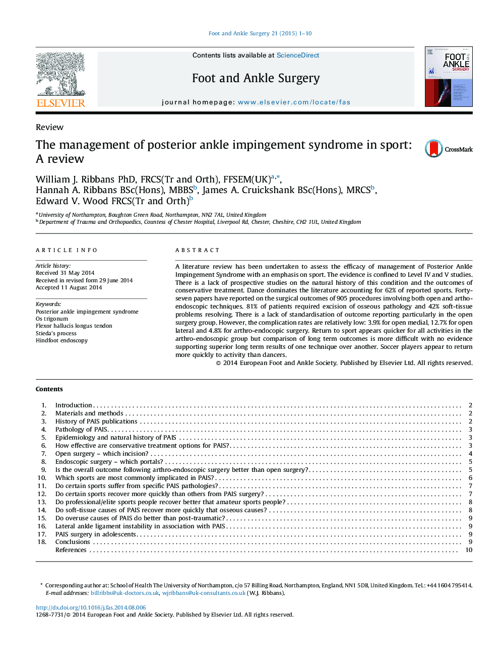 The management of posterior ankle impingement syndrome in sport: A review