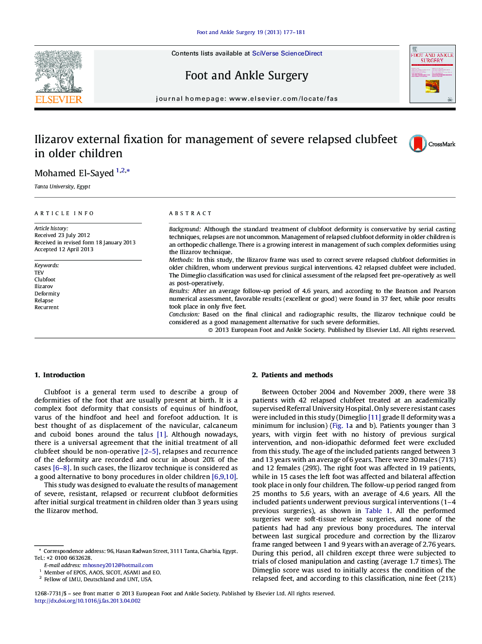 Ilizarov external fixation for management of severe relapsed clubfeet in older children