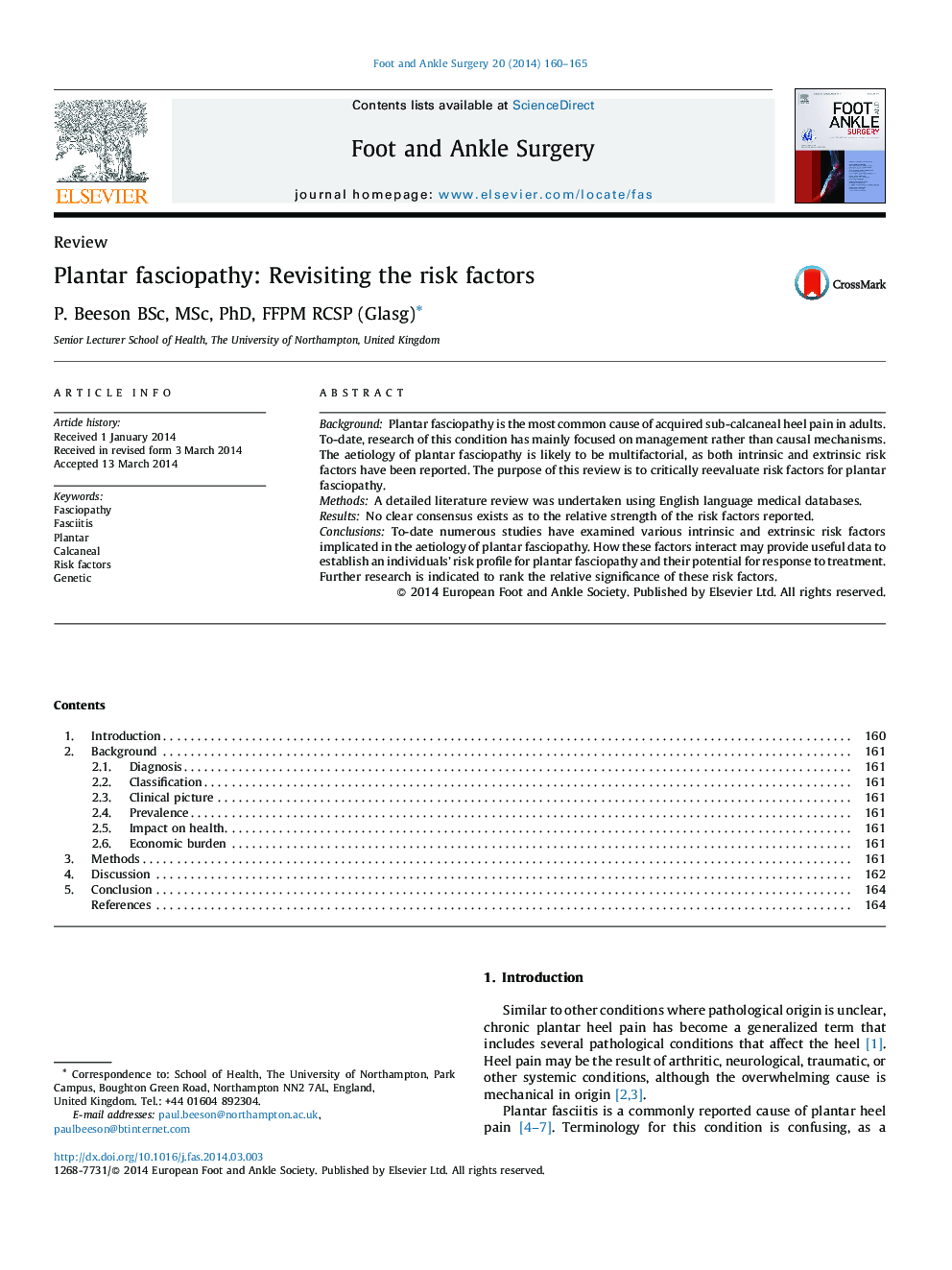 Plantar fasciopathy: Revisiting the risk factors