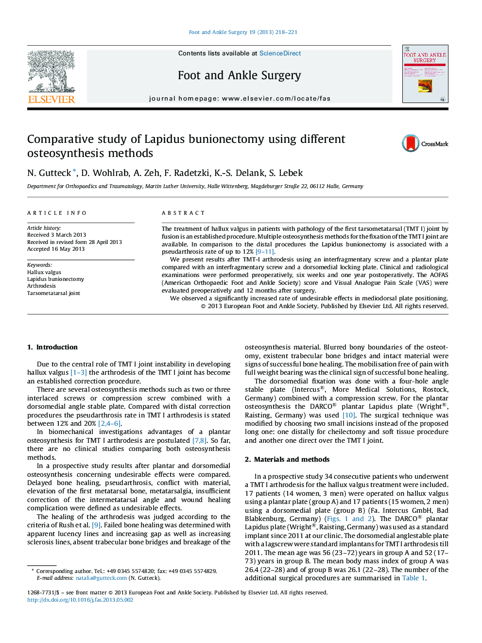 Comparative study of Lapidus bunionectomy using different osteosynthesis methods