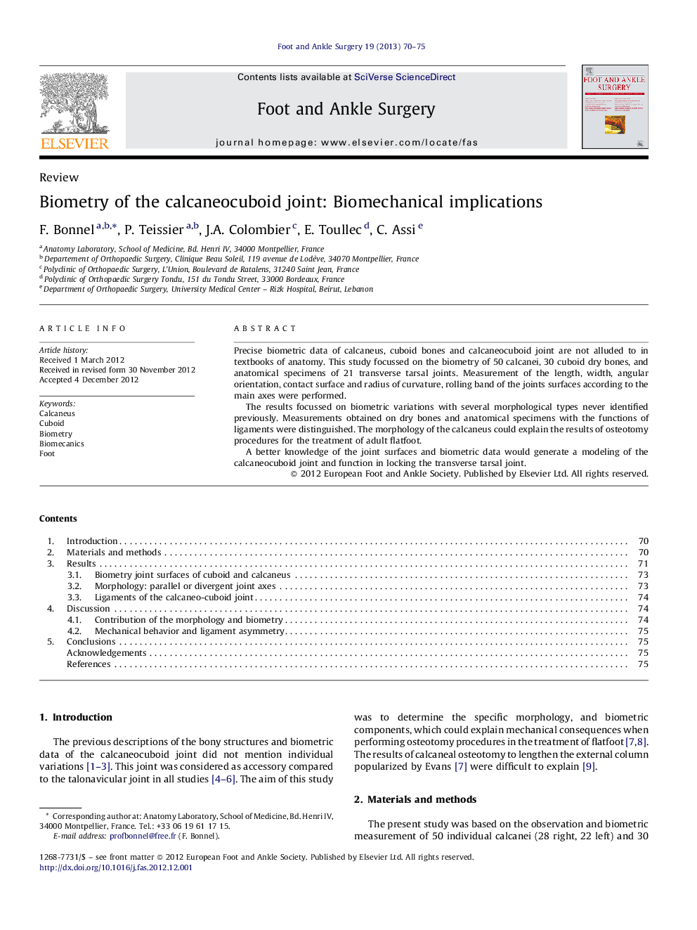 Biometry of the calcaneocuboid joint: Biomechanical implications