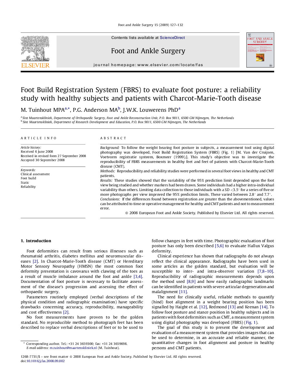 Foot Build Registration System (FBRS) to evaluate foot posture: a reliability study with healthy subjects and patients with Charcot-Marie-Tooth disease