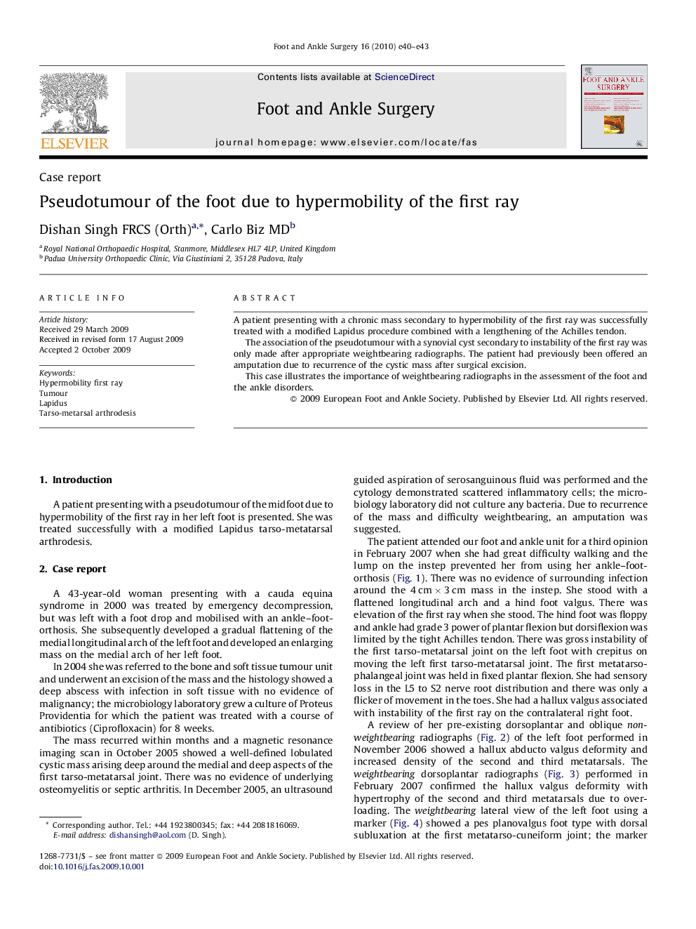 Pseudotumour of the foot due to hypermobility of the first ray