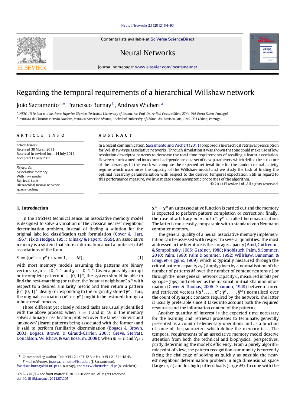 Regarding the temporal requirements of a hierarchical Willshaw network