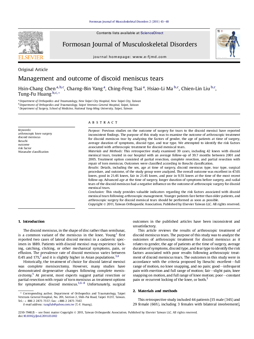 Management and outcome of discoid meniscus tears