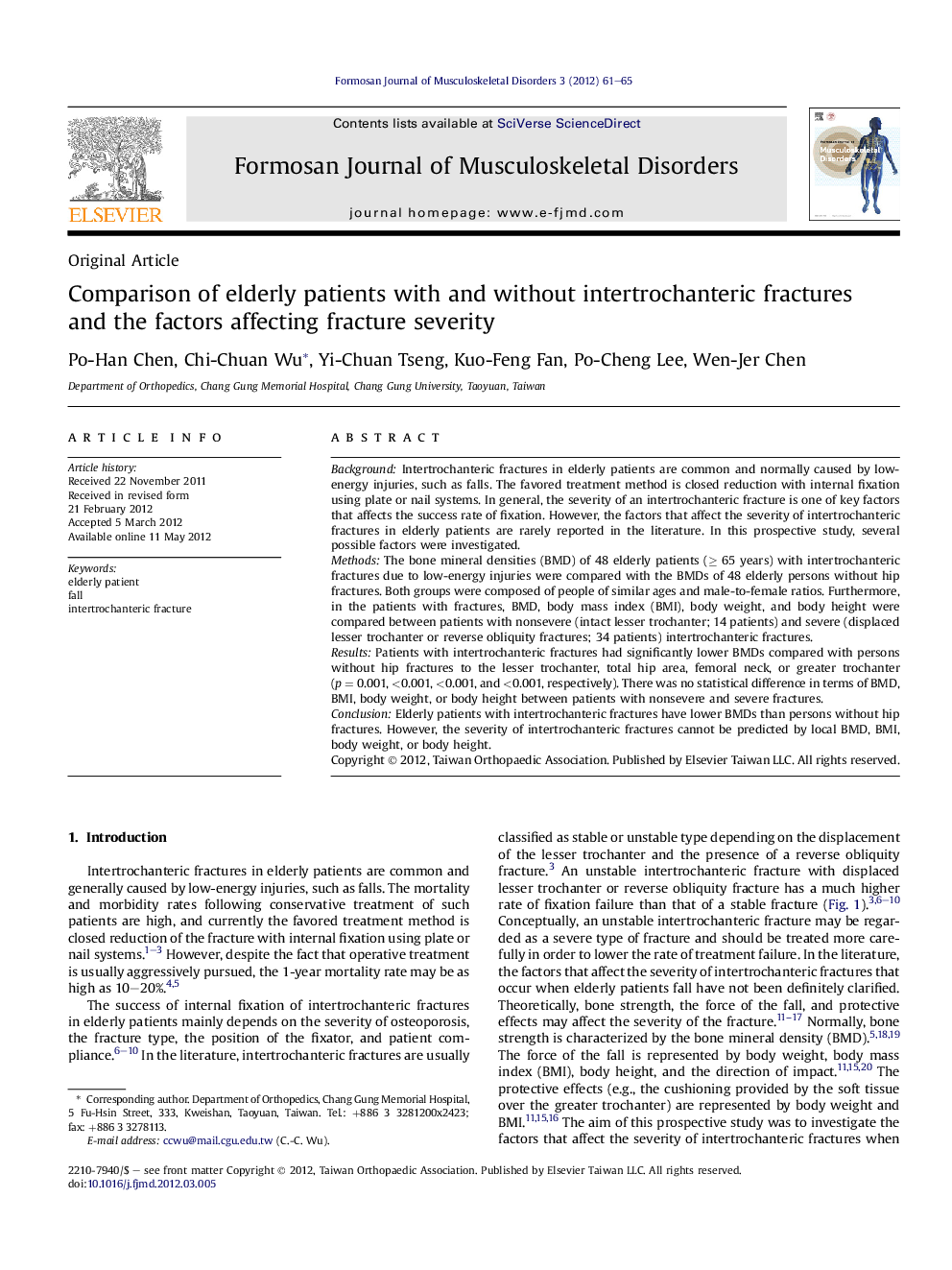 Comparison of elderly patients with and without intertrochanteric fractures andÂ the factors affecting fracture severity