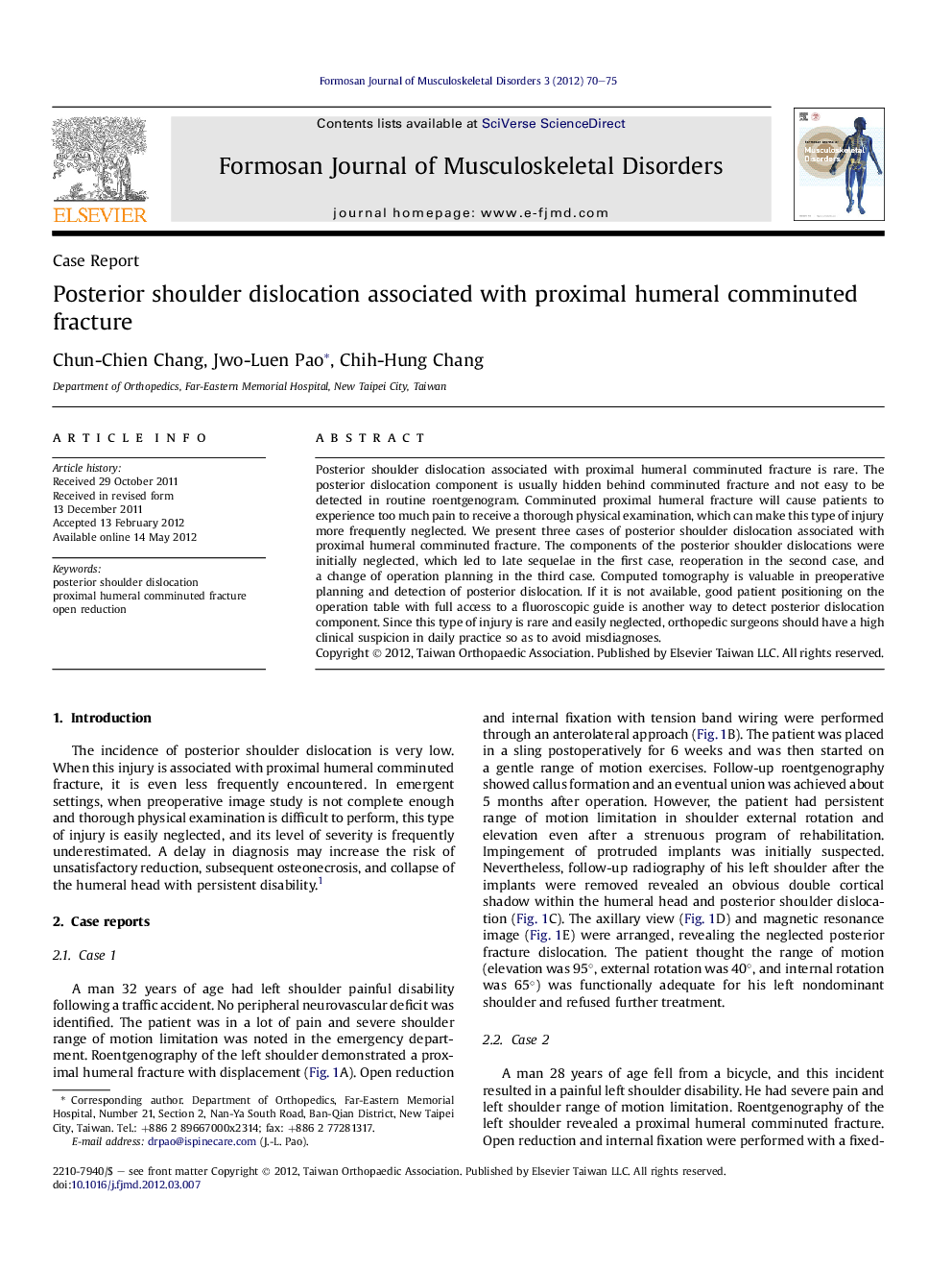 Posterior shoulder dislocation associated with proximal humeral comminuted fracture