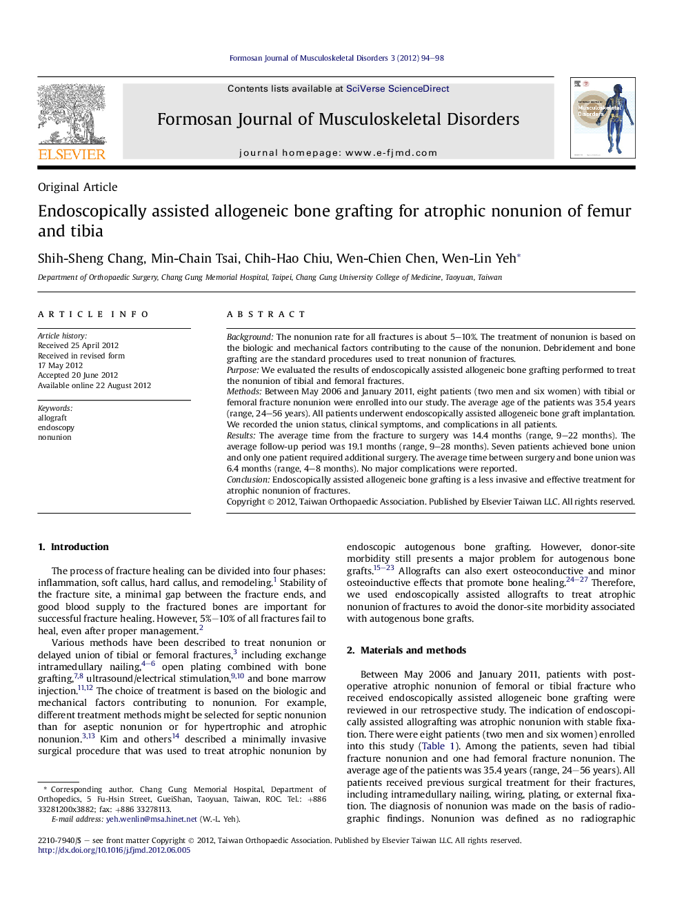 Endoscopically assisted allogeneic bone grafting for atrophic nonunion of femur and tibia