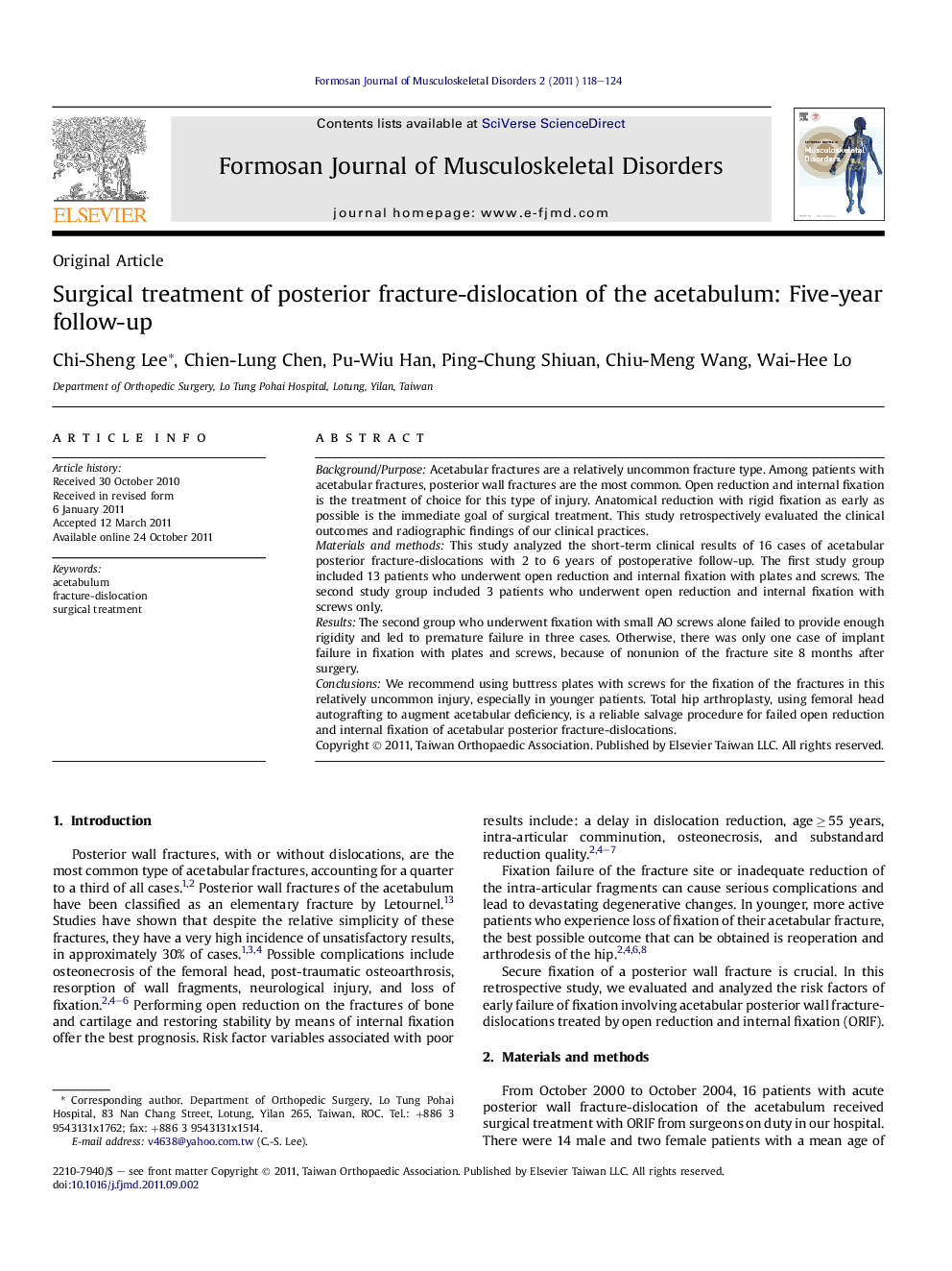 Surgical treatment of posterior fracture-dislocation of the acetabulum: Five-year follow-up