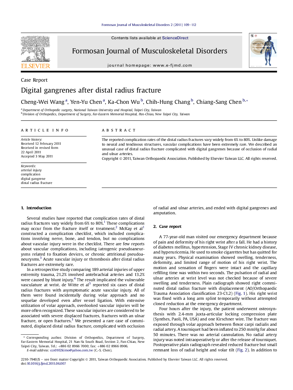 Digital gangrenes after distal radius fracture