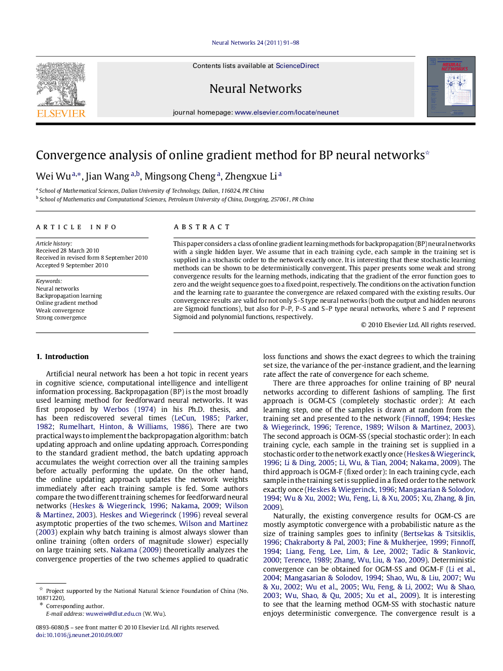 Convergence analysis of online gradient method for BP neural networks 