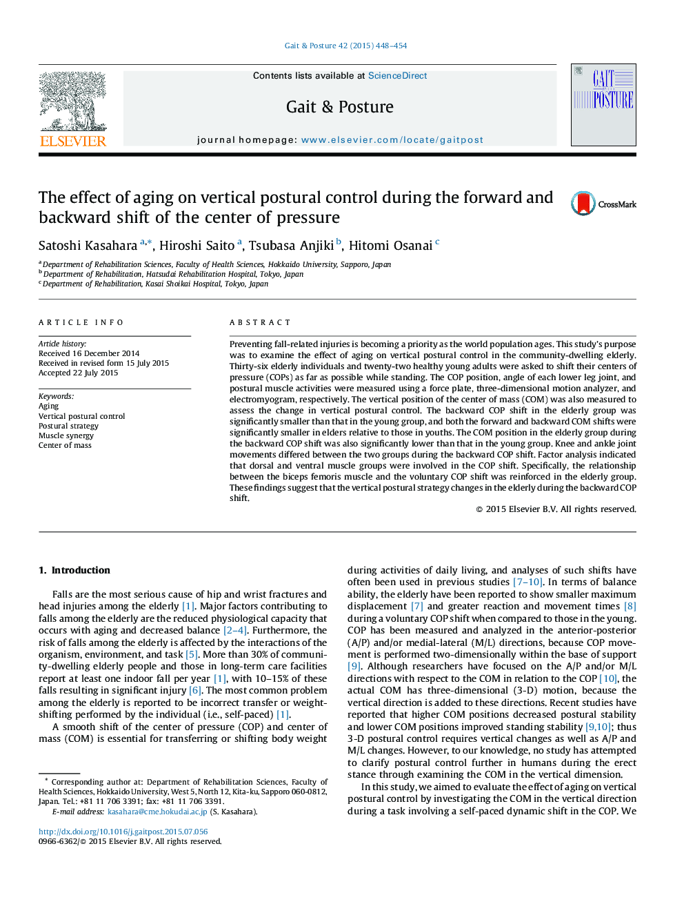 The effect of aging on vertical postural control during the forward and backward shift of the center of pressure