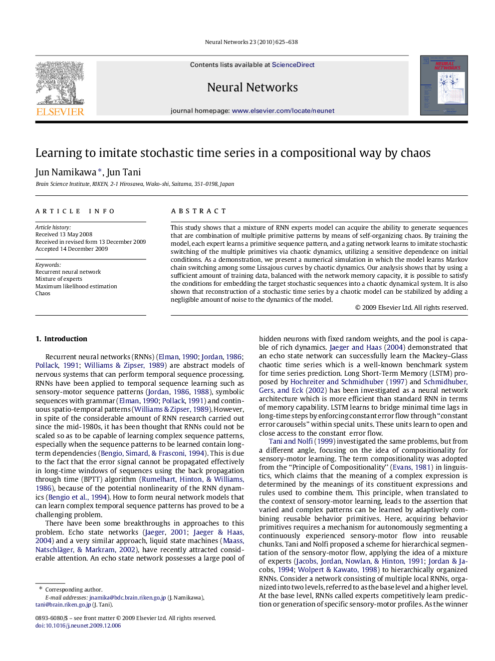 Learning to imitate stochastic time series in a compositional way by chaos