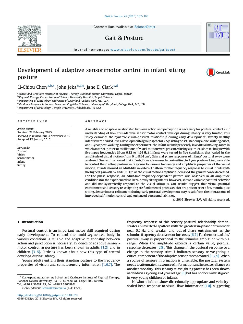 Development of adaptive sensorimotor control in infant sitting posture