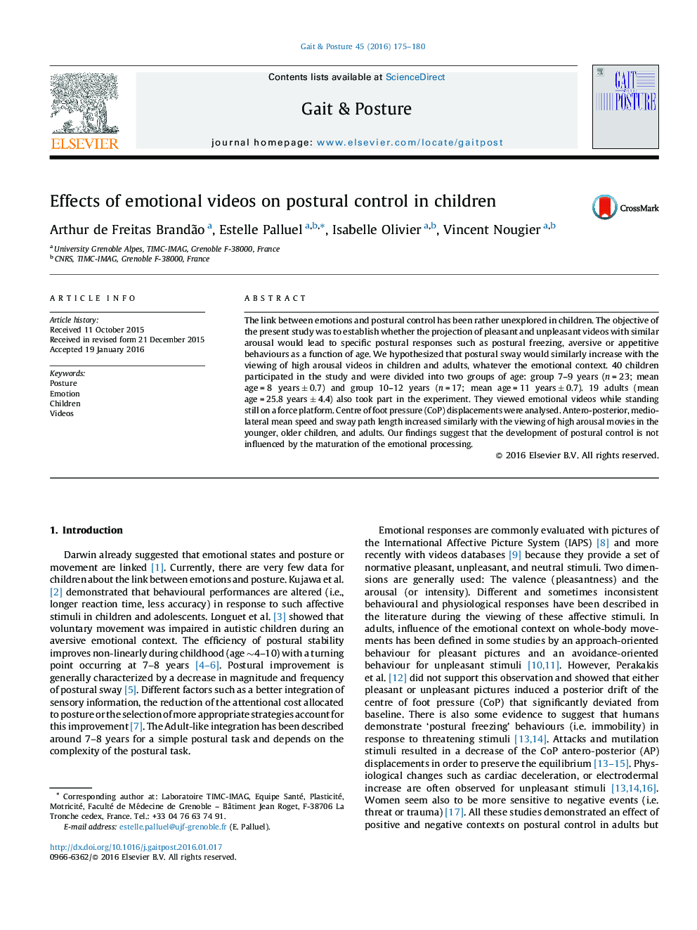 Effects of emotional videos on postural control in children