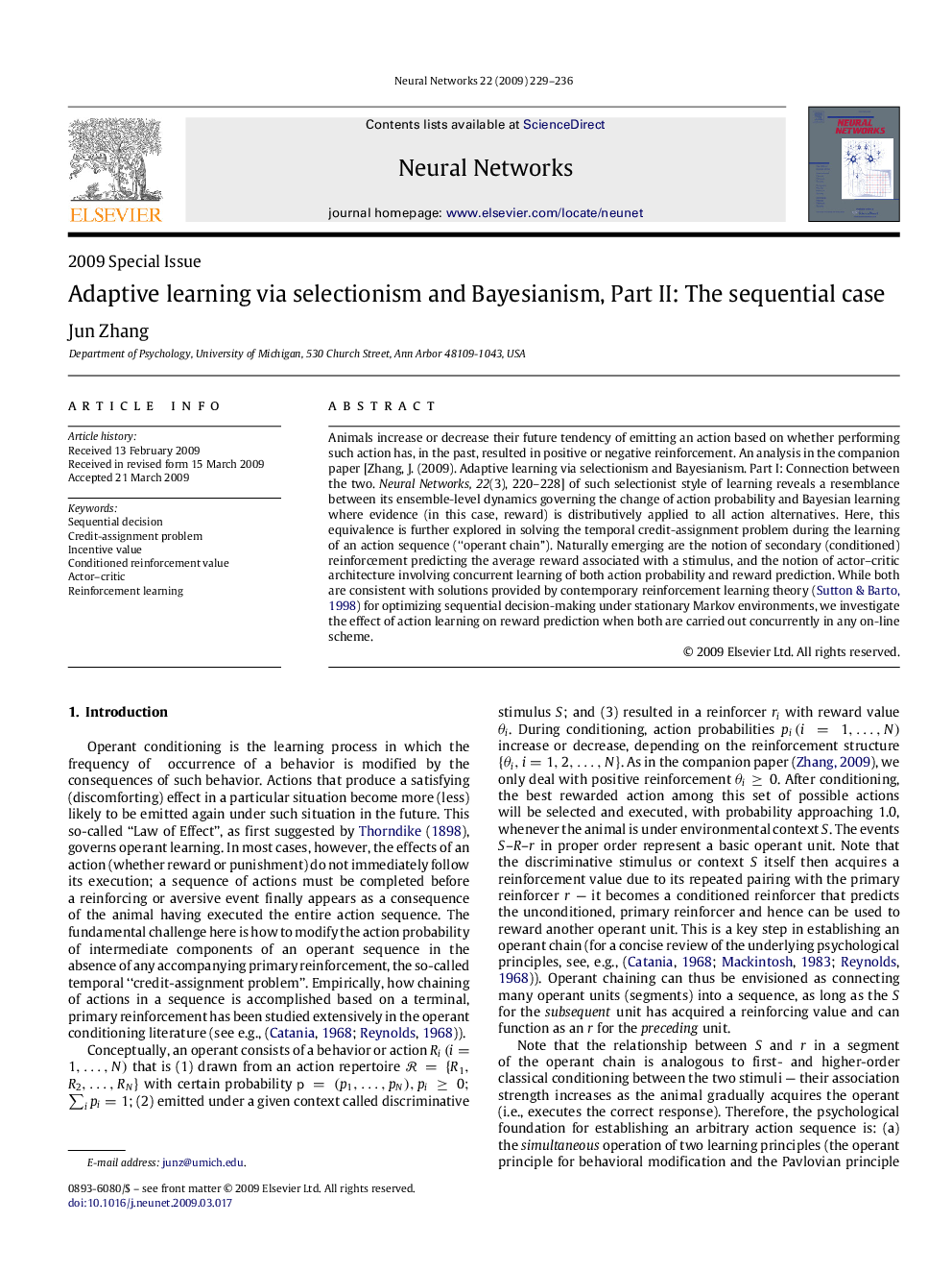 عکس صفحه اول مقاله: Adaptive learning via selectionism and Bayesianism, Part II: The sequential case Adaptive learning via selectionism and Bayesianism, Part II: The sequential case