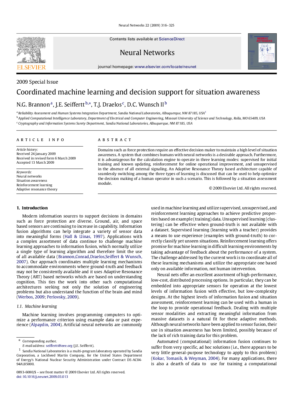 Coordinated machine learning and decision support for situation awareness