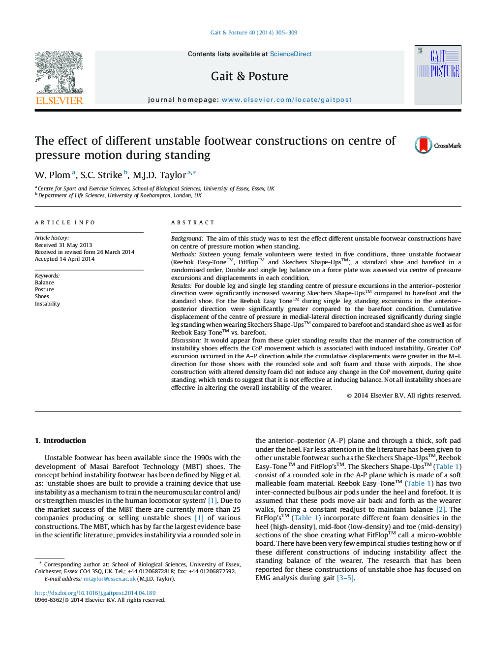 The effect of different unstable footwear constructions on centre of pressure motion during standing