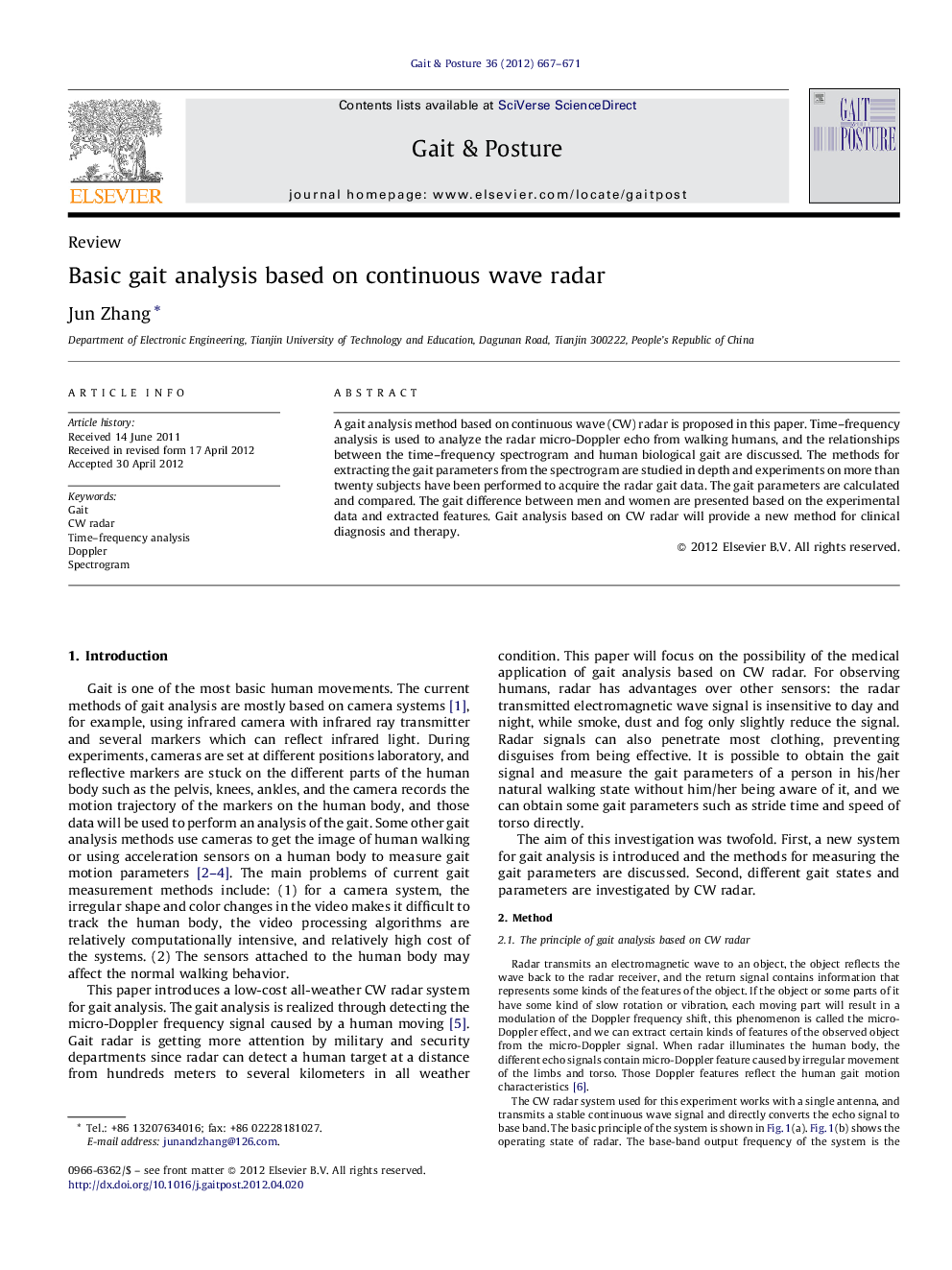 Basic gait analysis based on continuous wave radar