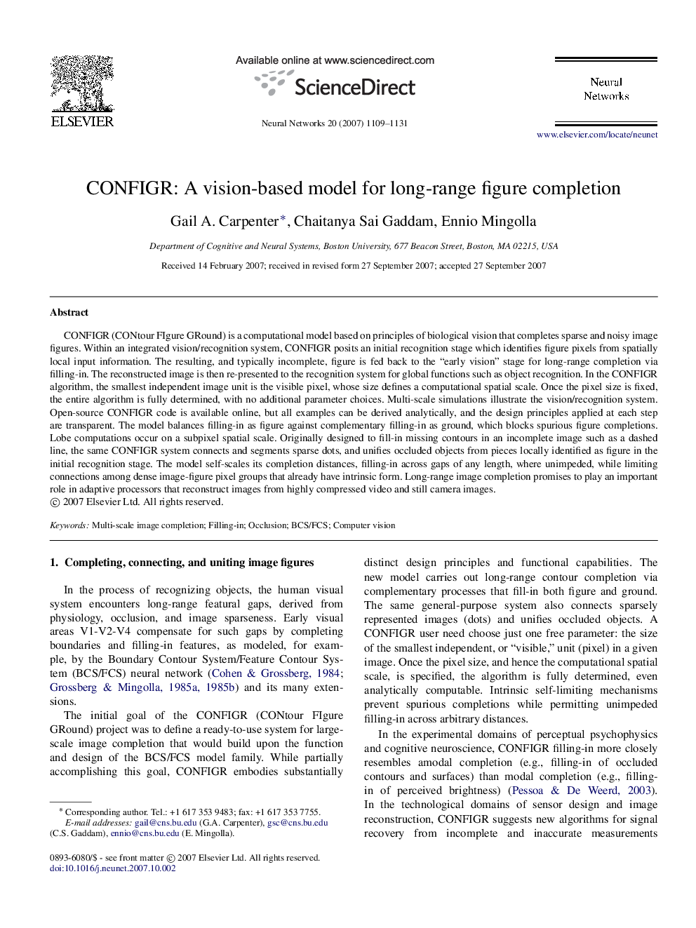 CONFIGR: A vision-based model for long-range figure completion