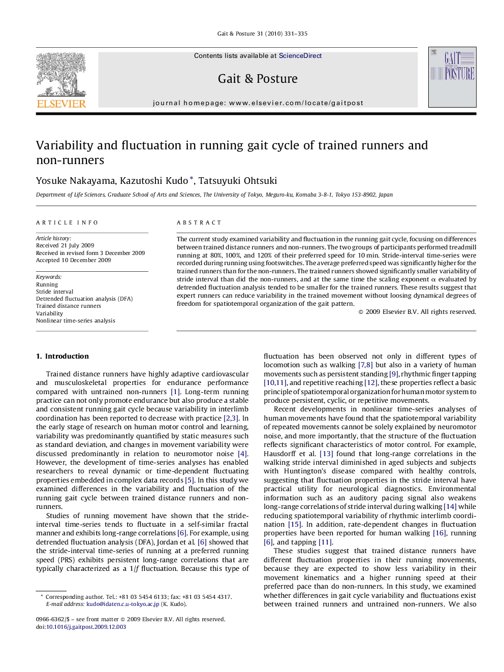 Variability and fluctuation in running gait cycle of trained runners and non-runners