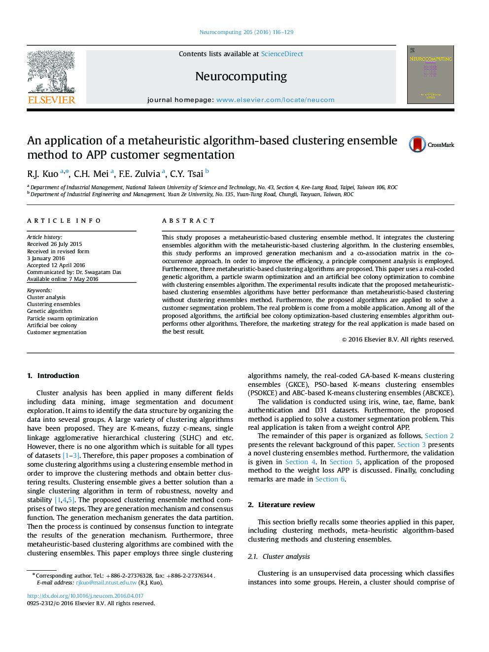 An application of a metaheuristic algorithm-based clustering ensemble method to APP customer segmentation