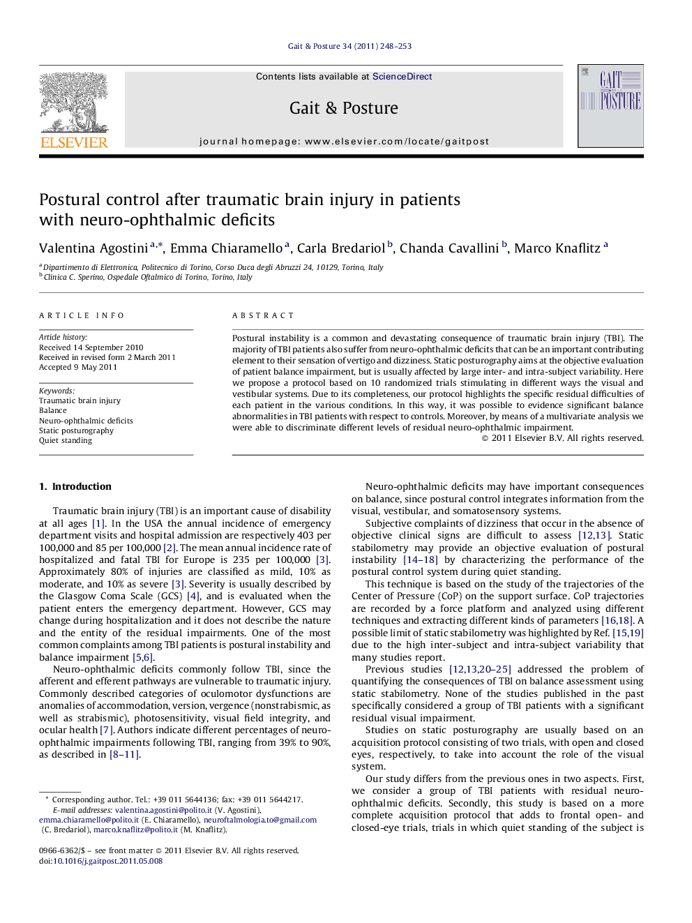 Postural control after traumatic brain injury in patients with neuro-ophthalmic deficits