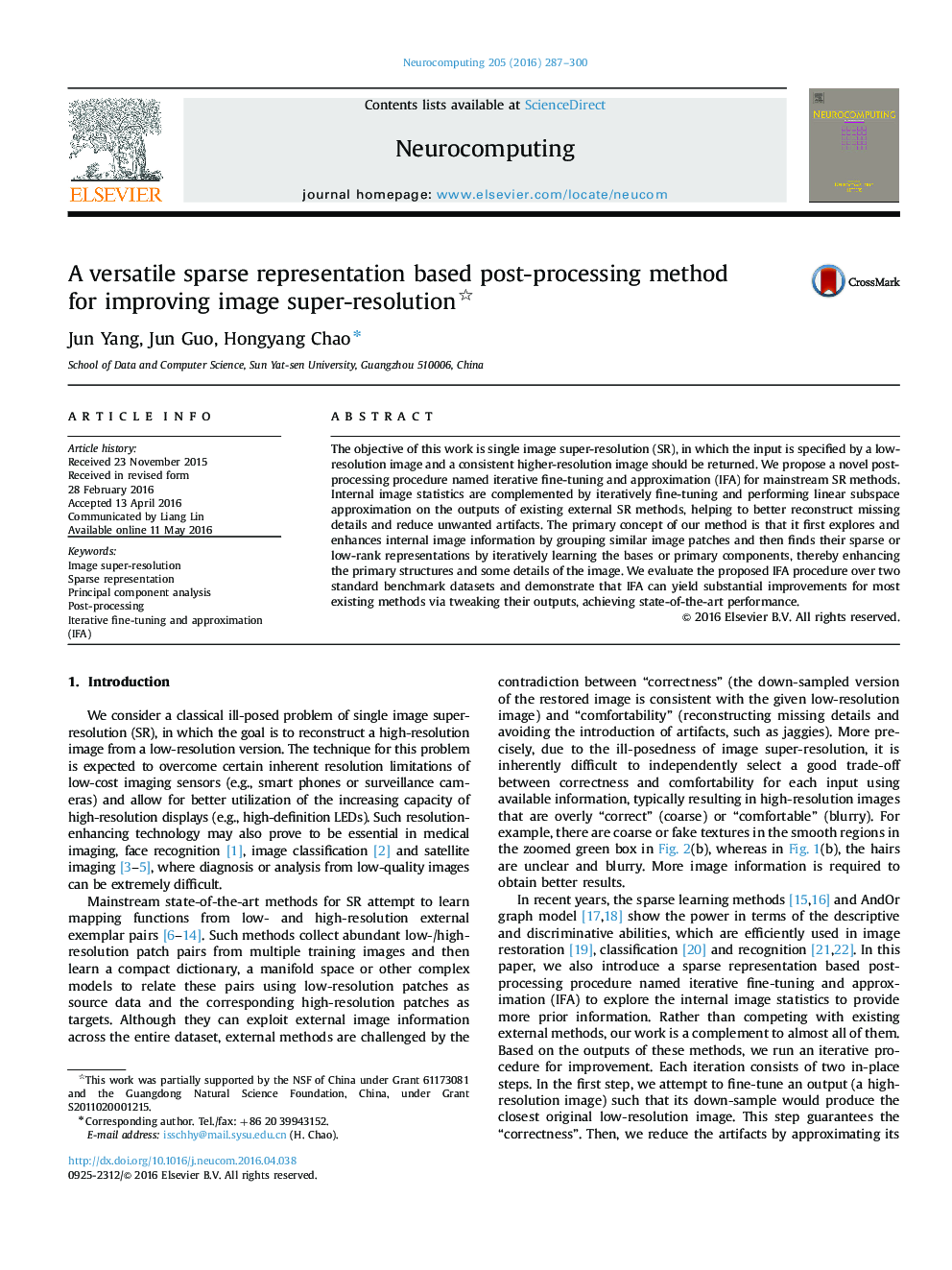 A versatile sparse representation based post-processing method for improving image super-resolution 