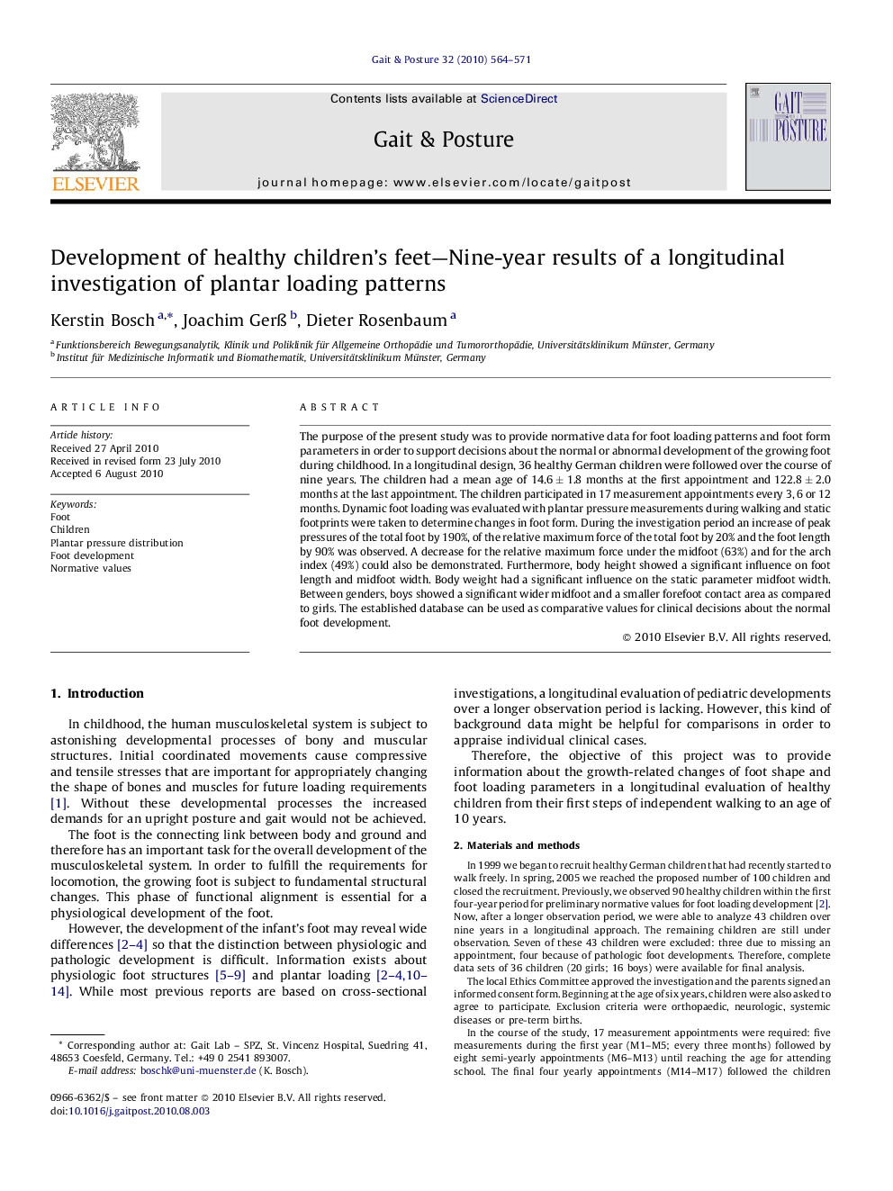 Development of healthy children's feet—Nine-year results of a longitudinal investigation of plantar loading patterns