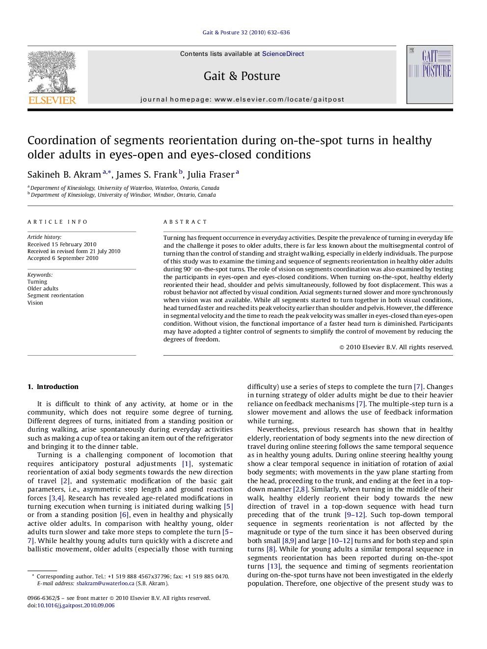 Coordination of segments reorientation during on-the-spot turns in healthy older adults in eyes-open and eyes-closed conditions