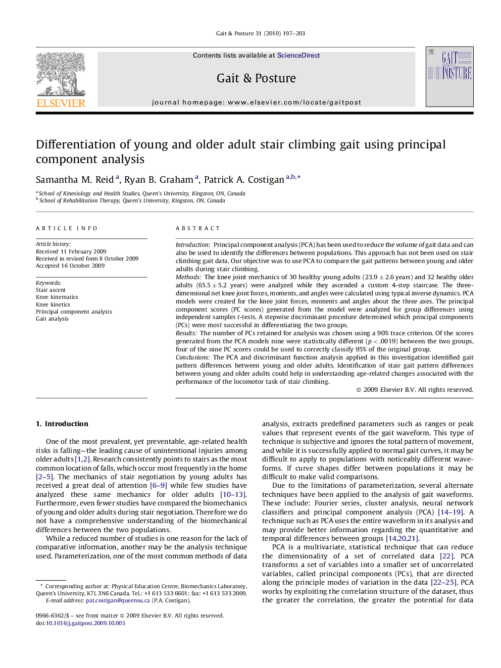 Differentiation of young and older adult stair climbing gait using principal component analysis